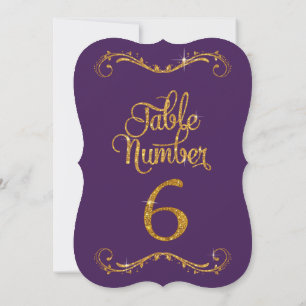 Fancy Script Glitter Table Number 6 Formal Dinner