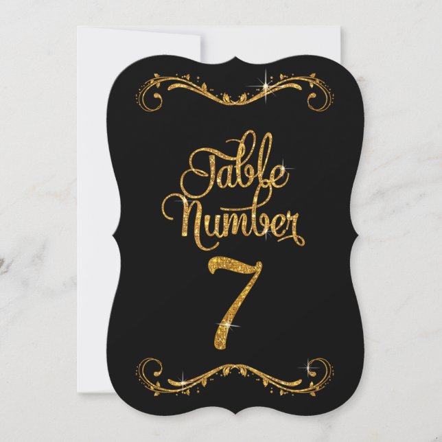 Fancy Script Glitter Table Number 7 Receptions (Front)