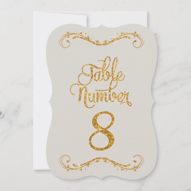 Fancy Script Glitter Table Number 8 Events (Front)
