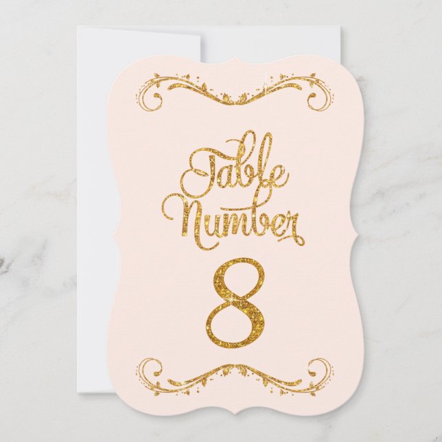 Fancy Script Glitter Table Number 8 Weddings (Front)