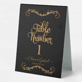 Fancy Script Gold Glitter Black Elegant Wedding T
