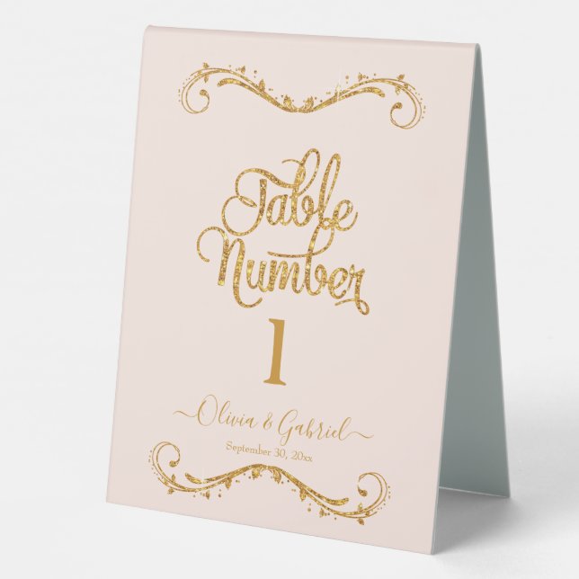 Fancy Script Gold Glitter Blush Pink Wedding Table (Back)