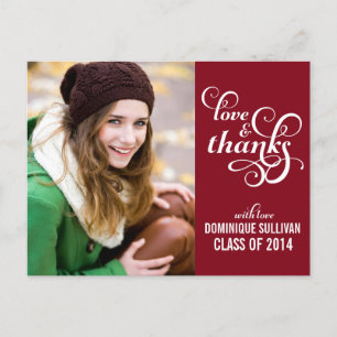 Fancy Script Graduation Thank You Postcard Red