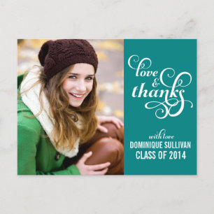 Fancy Script Graduation Thank You Postcard Teal