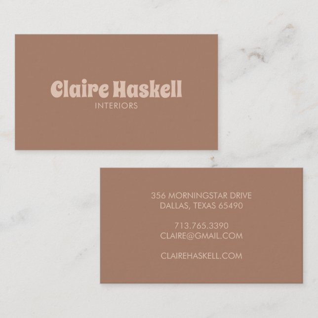 Fancy Script Mocha Mousse Tan Beige Chic Minimal Business Card (Front/Back)