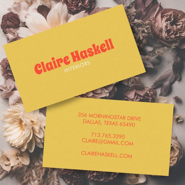 Fancy Script Mustard Tomato Red Chic Minimal Business Card (Custom script business cards. Adjust the font, colors and details to meet your needs. )