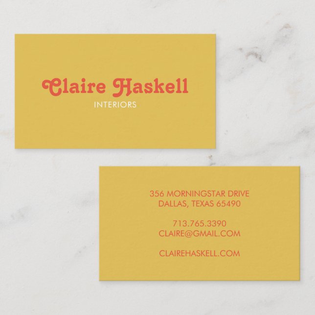 Fancy Script Mustard Yellow Tomato Chic Minimal Business Card (Front/Back)