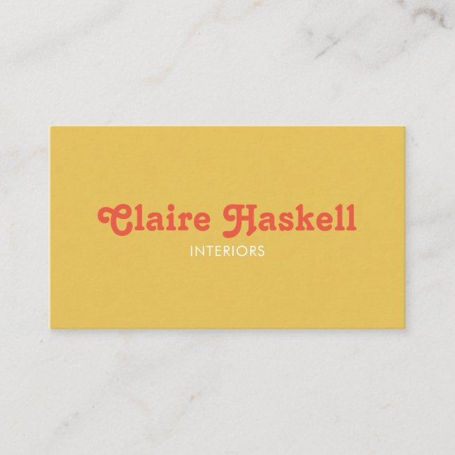 Fancy Script Mustard Yellow Tomato Chic Minimal Business Card (Front)