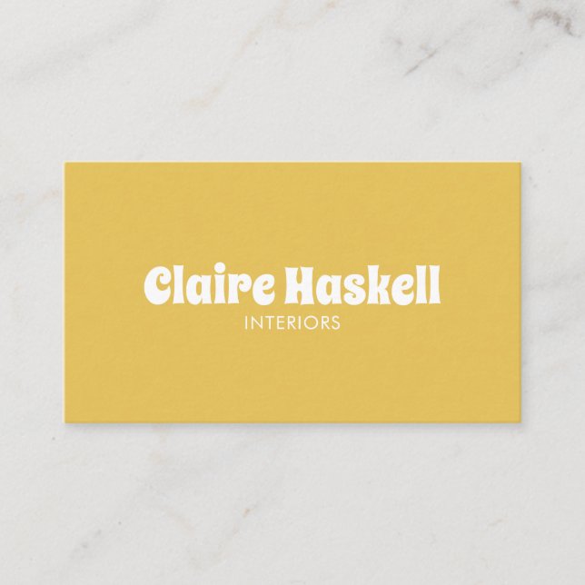 Fancy Script Mustard Yellow White Chic Minimal Business Card (Front)