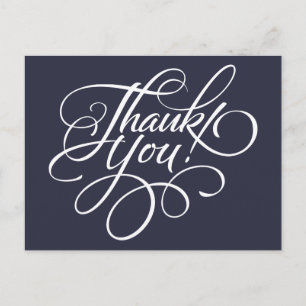 Fancy Script Navy Blue Thank You Card