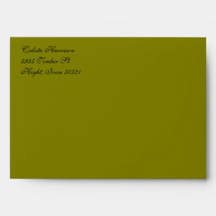 Fancy Script Olive Green Return Address Envelopes