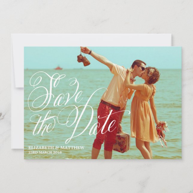 Fancy Script | Photo Save the Date Announcement (Front)