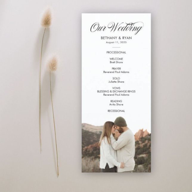 Fancy Script Photo Wedding Day Program (Creator Uploaded)