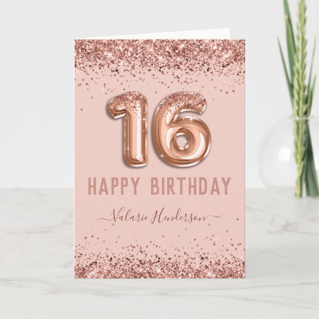 Fancy Script Pink Glitter Happy 16th Birthday Card (Front)