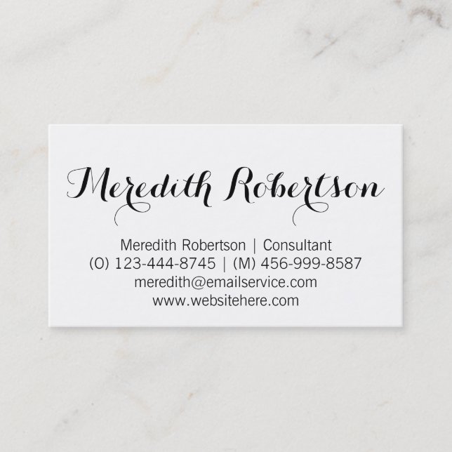 Fancy Script Professional White Business Cards (Front)