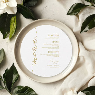 Fancy Script Round Wedding Menu Card For Plate
