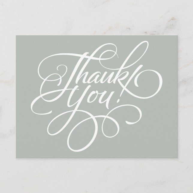 Fancy Script Silver Grey Thank You Card (Front)