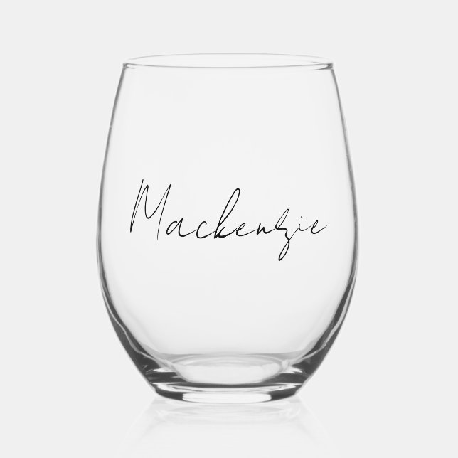 Fancy Script Stemless Wine Glass (Front)