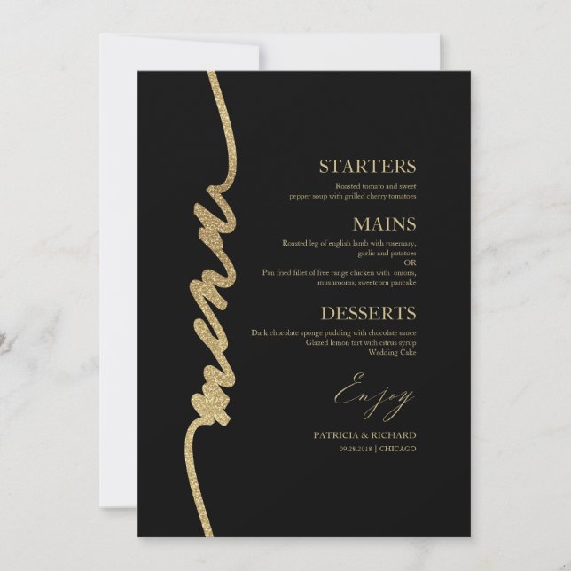 Fancy Script Wedding Menu Card For Plate (Front)