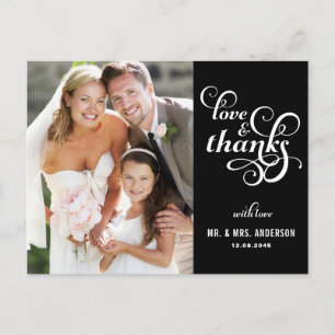 Fancy Script Wedding Thank You Postcard Black