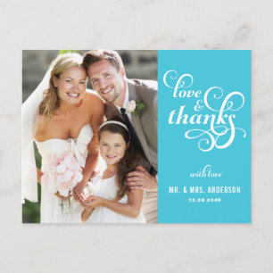 Fancy Script Wedding Thank You Postcard Turquoise