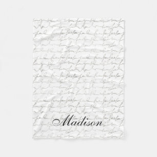 Fancy Script Writing Black White Custom Name Fleece Blanket