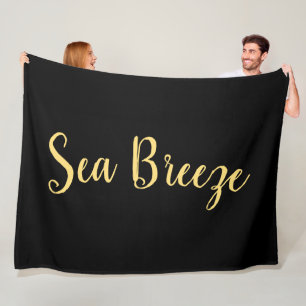 Fancy "Sea Breeze" Script On Rich Black Background Fleece Blanket