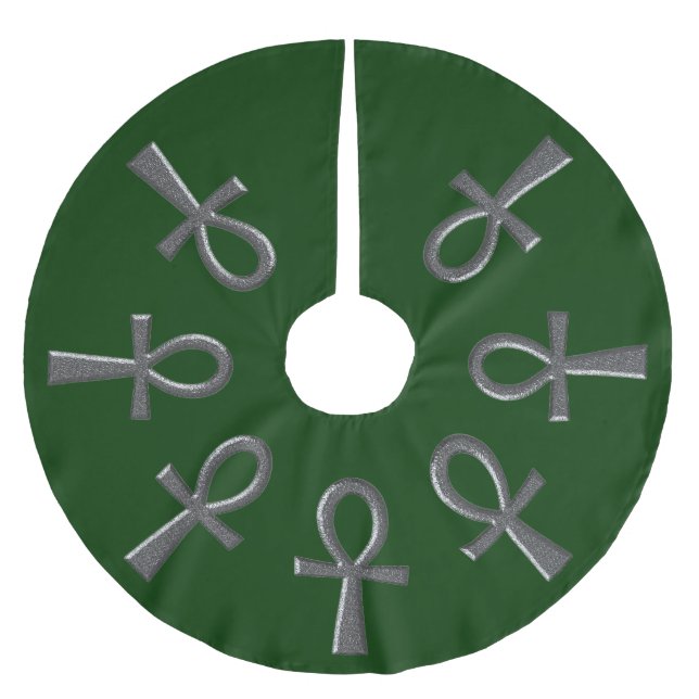 Fancy Silver Ankh Brushed Polyester Tree Skirt (Front)