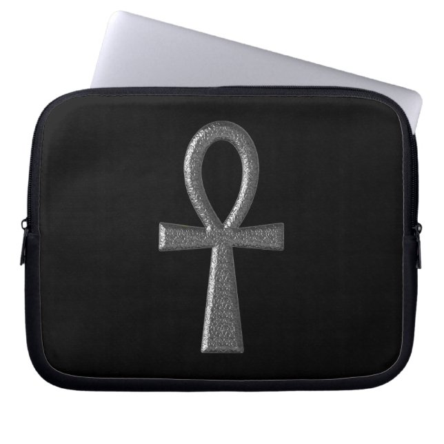 Fancy Silver Ankh Laptop Sleeve (Front)