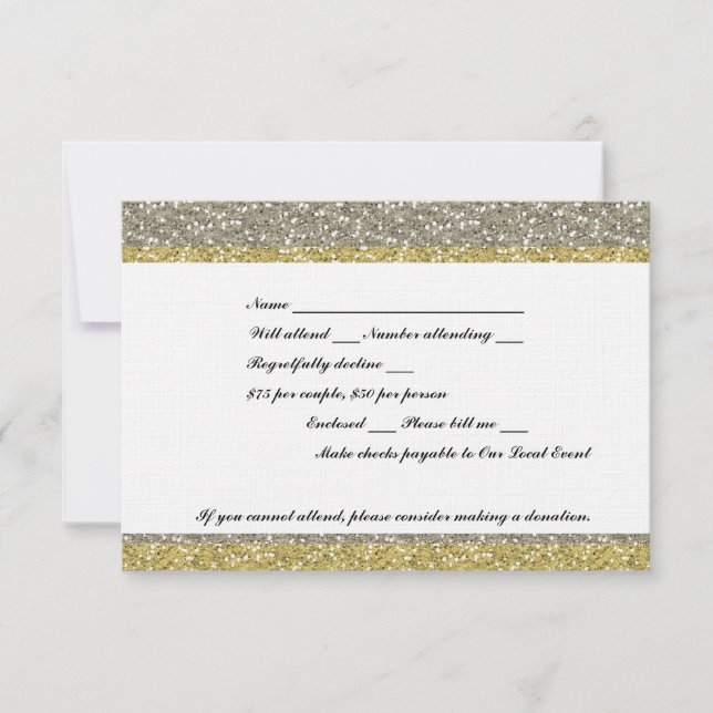 Fancy Silver Gold Glitter Look Event RSVP (Front)