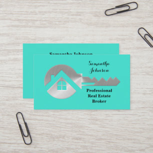 Fancy Silver Key Real Estate Broker Business Card