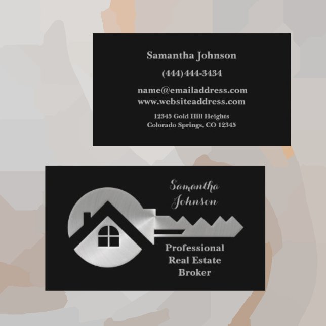 Fancy Silver Key Real Estate Broker Business Card (Creator Uploaded)
