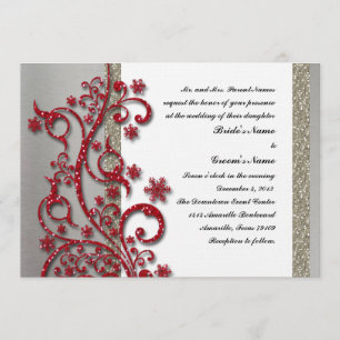Fancy Silver Red Winter Wedding Invitation