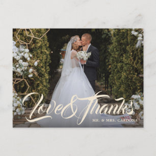 Fancy Sketch Love and Thank You Script Photo Announcement Postcard