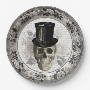 Fancy Skull in a Top Hat Vintage Halloween Paper P Plate