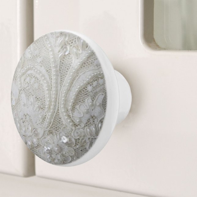 fancy sophisticated sequins pearl white lace ceramic knob (fancy sophisticated sequins pearl white lace ceramic knob)