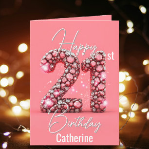 Fancy Sparkling Diamond-Encrusted 21st Birthday Card