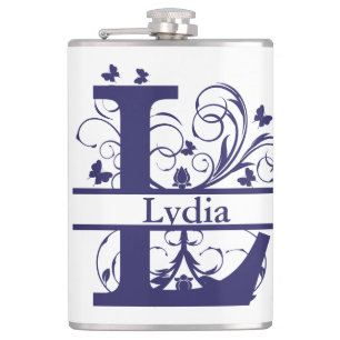 Fancy Split Monogram Letter "L" Customisable Hip Flask