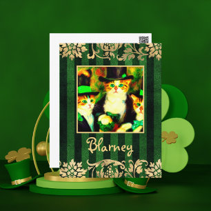 Fancy St Patrick's Day Cats Blarney with Stripes Postcard