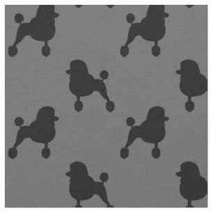 Fancy Standard Poodle Dogs Pattern Grey and Black Fabric
