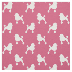 Fancy Standard Poodle Silhouettes Pink and White Fabric
