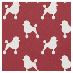 Fancy Standard Poodles Pattern Red and White Fabric