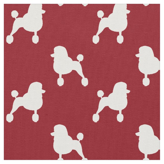 Fancy Standard Poodles Pattern Red and White Fabric (Close Up)