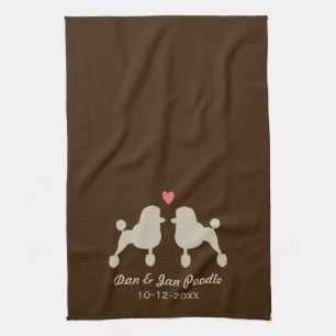 Fancy Standard Poodles with Heart and Text Tea Towel