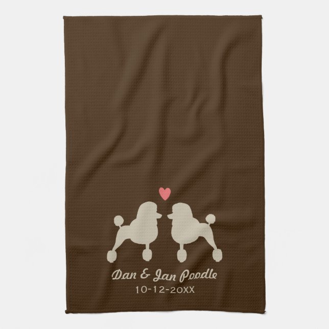 Fancy Standard Poodles with Heart and Text Tea Towel (Vertical)
