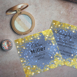 Fancy Starry Glittery Blue And Gold Makeup Artist Square Business Card