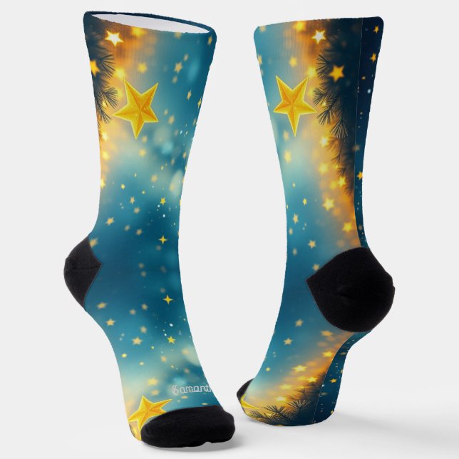 Fancy Starry Night Christmas Crew Socks (Angled)