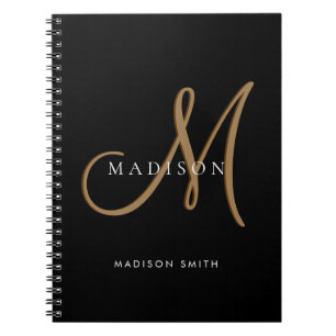 Fancy Stylish Black and Gold Monogram Script Notebook