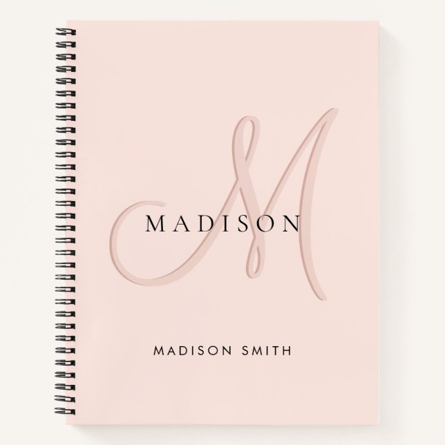 Fancy Stylish Blush Pink Monogram Script Notebook (Front)