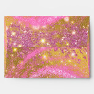 Fancy Stylish Sparkly Pink and Gold Glitter Foil Envelope